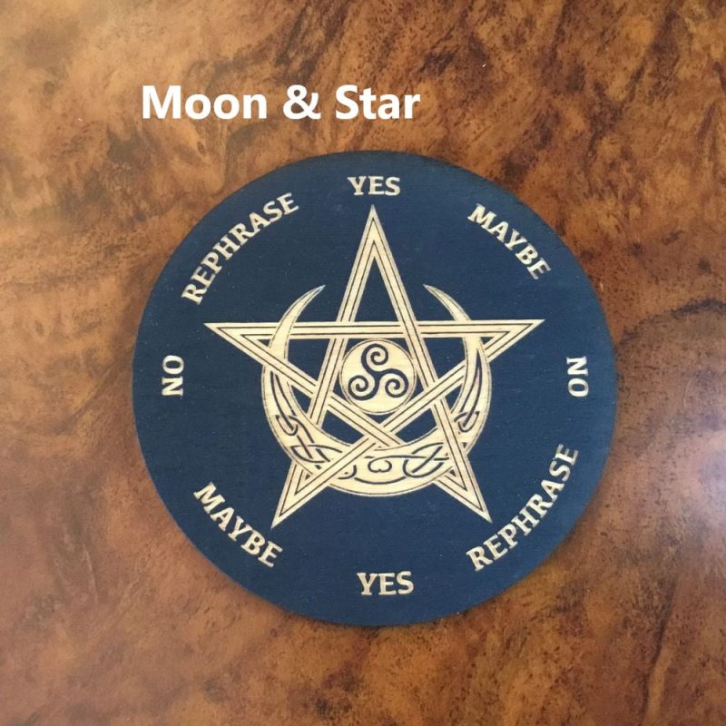 Moon & Star Celtic Pentagram Pendulum Board Black 4-inches