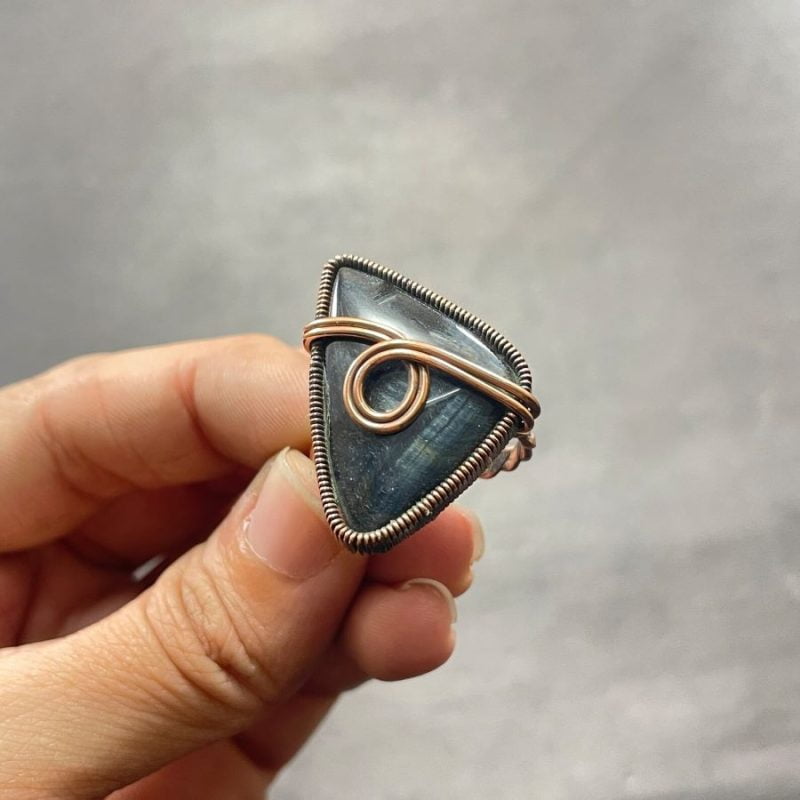 Blue Tigereye, Tiger's Eye, Ring, Calming, Copper wrap